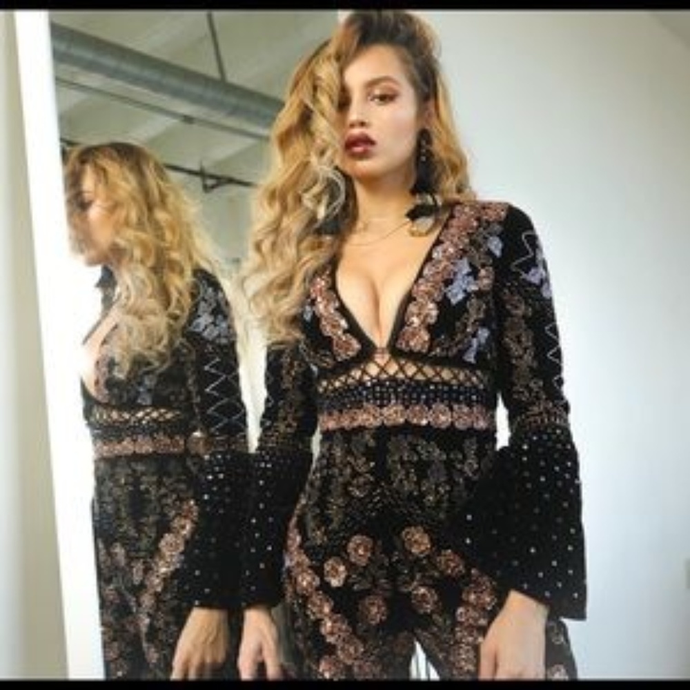 NEW YEARS  NASTY GAL EMBROIDERED VELVET JUMPSUIT
